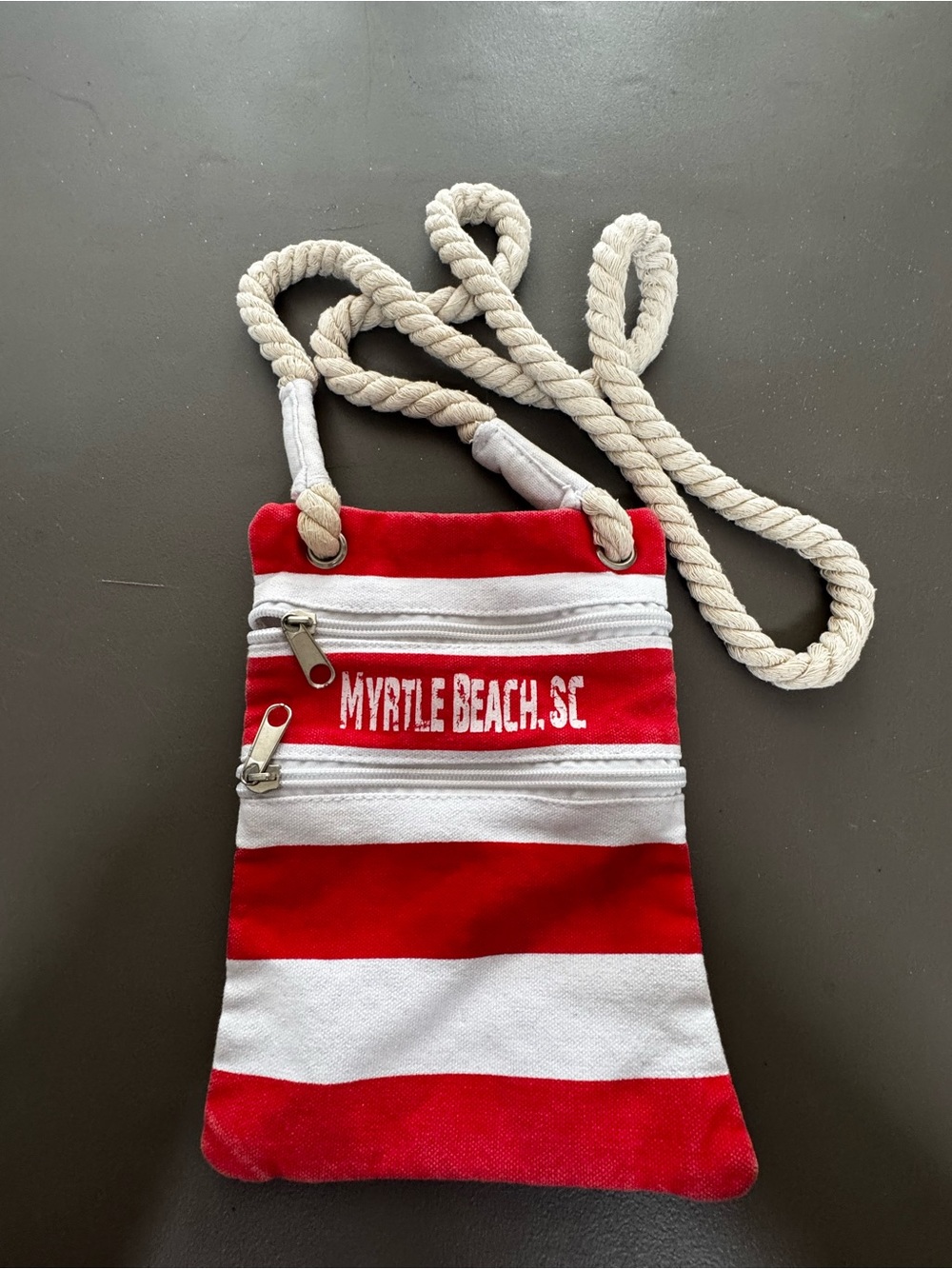 Striped Coral & White Rope-Strap Crossbody Bag